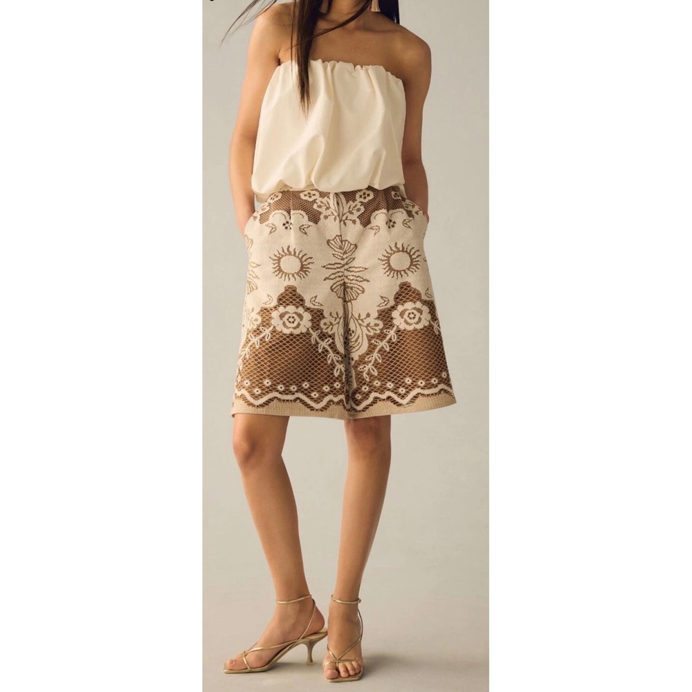 Anthropology Beatrice B Embroidered Lace Bermuda Shorts  Sun Shell Motif S/4